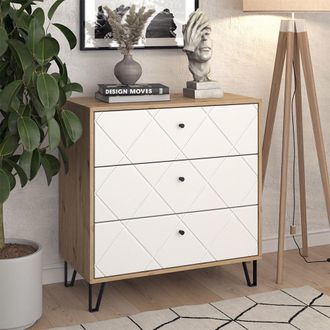 Vicco Aparador Nizza, Artesano/blanco, 80.2 X 82.6 Cm Con 3 Cajones, Vicco