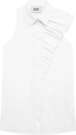 Alpha Studio Camicia in Popeline Incrispato - Dames - Tops zonder mouwen - Wit - L - Katoen - Tops