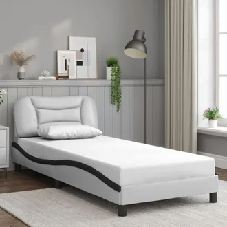 vidaXL Vidaxl - Estructura Cama Cabecero Cuero Sint&eacute;tico Blanco Negro 90x200 Cm