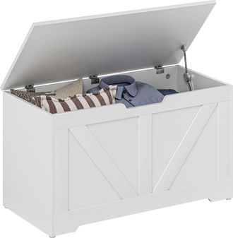 OEM Ba&uacute;l De Almacenaje Para Dormitorio 100 L Puff De Almacenaje Con Tapa Bisagra De Seguridad 80x40x45 Cm Blanco