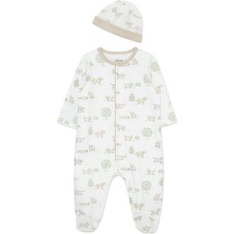 Little Me Puppy Park Cotton Footie & Hat Set in Ivory at Nordstrom, Size Newborn