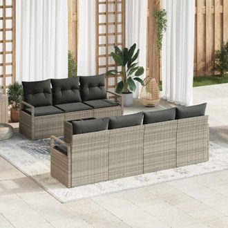 vidaXL Vidaxl - Conjunto De Sof&aacute; De Jard&iacute;n Manual 8 Pcs Gris Claro, Gris Oscuro