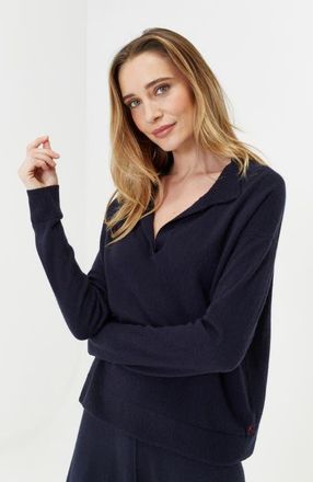 Chinti and Parker Wool Cashmere Blend V Neck Collared Sweater in Navy at Nordstrom, Size X-Large