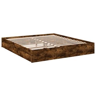 vidaXL Cama Con Cajones Madera De Ingenier&iacute;a Roble Ahumado 180x200 Cm Vidaxl