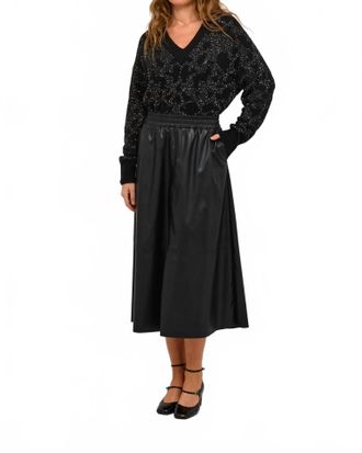 Kaffe Kamikka Faux Leather A-Line Midi Skirt In Black