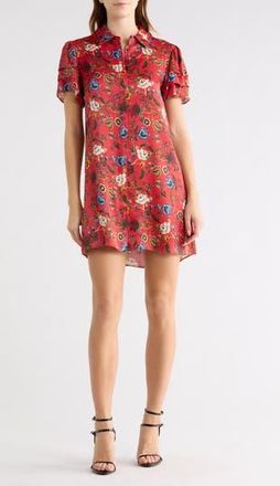 Alice & Olivia Jem Floral Tiered Short Sleeve Shirtdress in Tapestry Trails Sm Perfect Rub at Nordstrom Rack, Size X-Small
