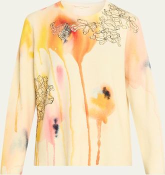 Jason Wu Watercolor Floral Lace Applique Wool Sweater