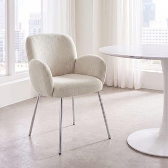 Maisons du monde Sill&oacute;n de comedor de tejido de poli&eacute;ster tramado beige con patas de acero cromado