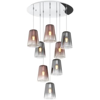 Top-Light Sospensione Contemp. Rosone Tondo Shaded Metallo Cromo Vetro Rame e Cromo 8 Luci