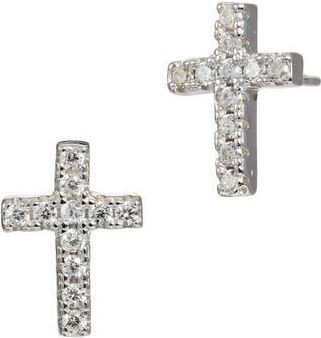 Savvy Cie Jewels Sterling Silver Cubic Zirconia Cross Stud Earrings at Nordstrom Rack