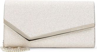 Jimmy Choo London Light White Leather Emmie Glitter Clutch Bag-Donna
