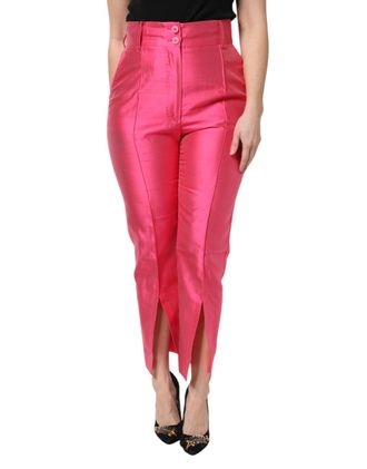 Dolce & Gabbana Womens Pink Silk High Waist Tapered Pants