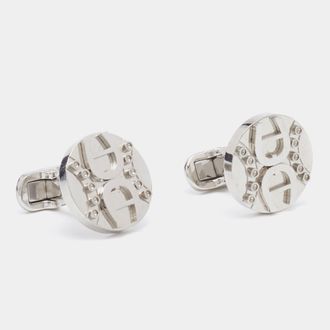 Aigner Silver Tone Round Logo Cufflinks
