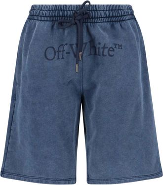 Off-white Blue Mid-Rise Cotton Logo Shorts