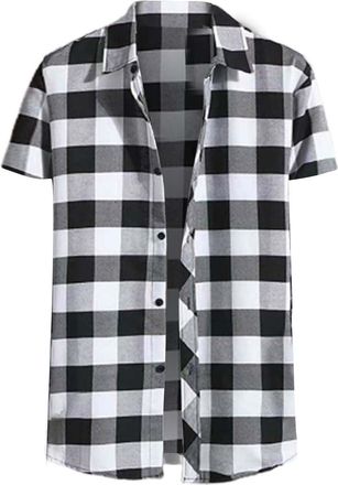 Generic Mens Short Sleeve Shirts, Flannel Shirt Men Plaid Wrinkle-Free Stretch Short Sleeve Casual Shirts Business Classic Button Down Comfortable Everyday We
