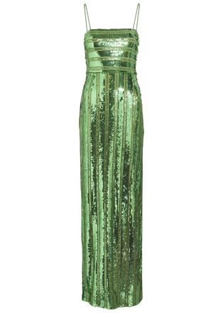 Galvan Stargaze Bandeau Sequin-embellished Tulle Maxi Dress - Green - 38 (UK10 / S)