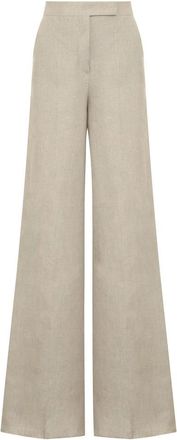 Max Mara Sequoia Linen Wide Leg Broeken - Dames - Wijde Broeken - Beige - M - Leer - Broeken