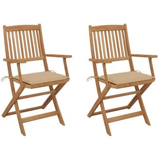 vidaXL Sedie da Giardino Pieghevoli 2 pz con Cuscini Massello Acacia vidaXL