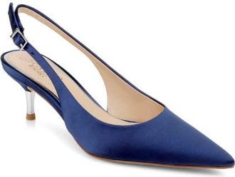 Badgley Mischka Ilana Slingback Pump in Navy Satin at Nordstrom, Size 6.5