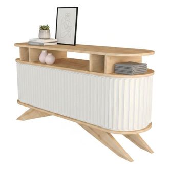 Dmora Aparador Zaurak, Buf&eacute; De Sal&oacute;n, Aparador De Sal&oacute;n, Despensa De Cocina, 150x43h75 Cm, Roble Y Blanco, Con Embalaje Reforzado - Dmora