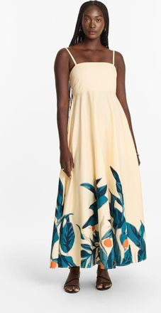Diarrablu Printed Cotton Poplin Oria Strappy Midi Dress Zest Navy at Nordstrom, Size 3X-Large