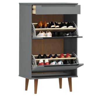 Berkfield Home Shoe Cabinet MOLDE Grey 59, 5x35x103 cm Solid Wood Pine | Size: 5 x 35 x 103 cm