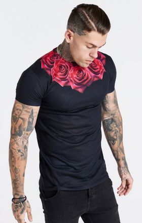 Siksilk Camiseta de ajuste de m&uacute;sculo de rosa negra L
