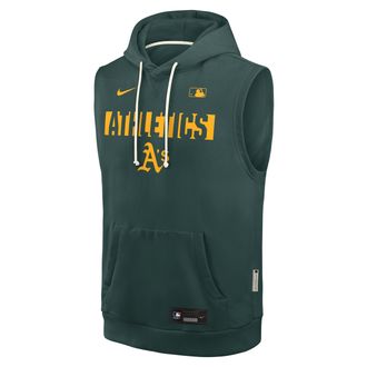 Nike Athletics Authentic Collection Standard Issue Nike Mens Dri-FIT MLB Sleeveless Pullover Hoodie in Green | 03B43EYFZ-4T2