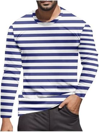 Generic T-shirt &agrave; manches longues pour homme - Couleur unie - Ray&eacute; - Bleu marine - Th&egrave;me plage - Style d&eacute;contract&eacute; - Confortable - Coupe ample - Style Marini&egrave;