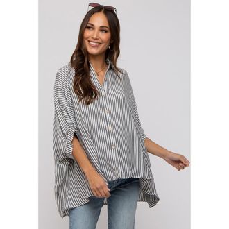 Pinkblush Striped Button Up Dolman Top in Charcoal Grey at Nordstrom, Size Small