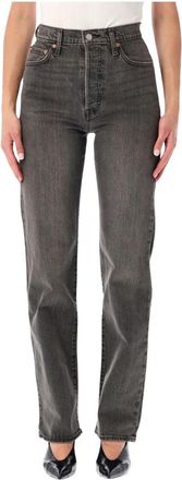 Levi's Ribcage Straight Full Length Jeans - Dames - Regular Fit Jeans - Zwart - W25 - Katoen - Jeans