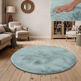 Paco Home Paco Home Alfombra Pelo Largo Sal&oacute;n Sint&eacute;tica Suave Monocolor Diferentes Colores Y Tama&ntilde;os Turquesa, 150x170 Cm Ovalado