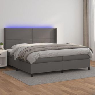 vidaXL Vidaxl - Cama Box Spring Colch&oacute;n Y Led Cuero Sint&eacute;tico Gris 200x200 Cm