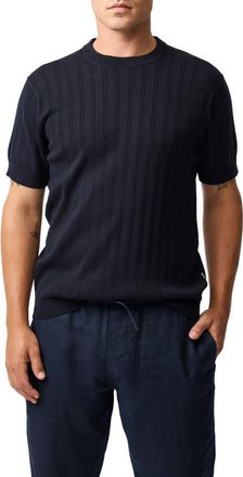Rodd & Gunn Canning Street Short Sleeve Stripe Cotton & Hemp Crewneck Sweater in Midnight at Nordstrom, Size Xx-Large