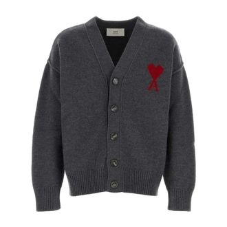 Ami De Coeur Wool Cardigan - male - Ami Paris - Cardigans - Gray - M - Knitwear