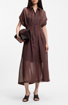BOSS Davinata Sheer Pleat Shirtdress in Mocha at Nordstrom, Size 10
