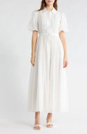 By Design Brielle Puff Sleeve Lace Bodice Shirtdress in White at Nordstrom Rack, Size Small