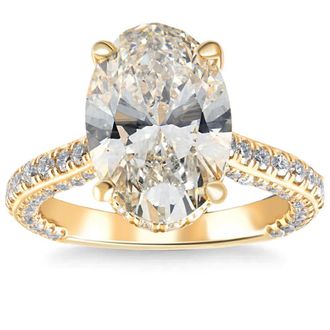 Pompeii3 Certified 6.70Ct TW Oval Lab Grown Diamond Engagement Ring 14k Yellow Gold
