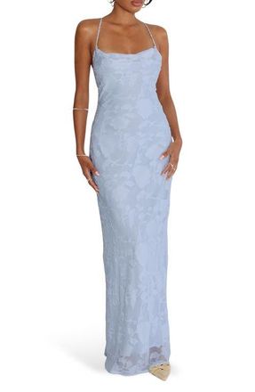 Princess Polly Celena Floral Burnout Maxi Dress in Blue Burnout at Nordstrom, Size 10