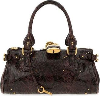 Chlo&eacute; Printed Leather Paddington Shoulder Bag Kohlbrown