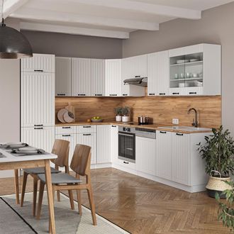 Vicco Cocina Esquinera Fame-line, Casa De Campo Blanca/blanca, 227 X 60 Cm Sin Encimera