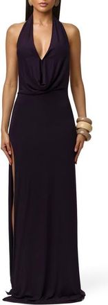Naked Wardrobe Smooth Halter Maxi Dress in Blackberry at Nordstrom, Size X-Small