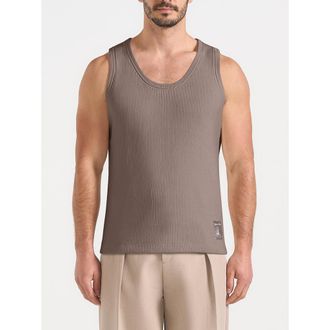 Mani&egrave;re De Voir Justin Ribbed Cotton Vest in Mushroom at Nordstrom, Size Large