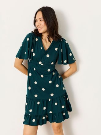 Fat Face FatFace Dark Teal Spot Regular Jersey Dress