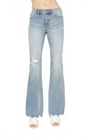 Judy Blue Mid Rise Tummy Control Destroy Flare Jeans In Light Wash