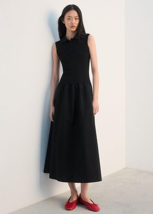 Mango Abito misto con collo polo nero - Donna - XS - MANGO