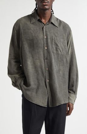 Our Legacy Above Cotton & Wool Button-Up Shirt in Dark Cloud Sparse Cotton Wool at Nordstrom, Size 38 Us