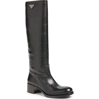 Prada Leather Tall Boot in Nero at Nordstrom, Size 35.5