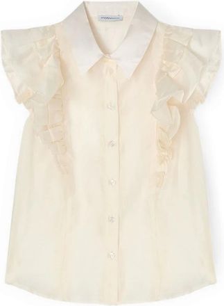Motivi Overhemden, Dames, Wit, XS, Polyester, Muslin Blouse met Ruches