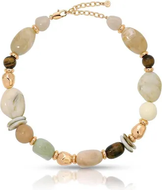 Ettika Womens Serene Stone Necklace In Beige